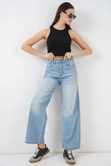 Bol Paça Yüksek Bel Palazzo Kot Pantolon 6656 - Açık Mavi