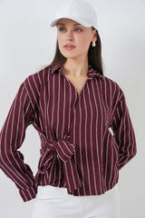 Önü Bağlamalı Çizgili Gömlek 20362 - E.Yeşil