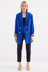 0704 Düğme Detaylı Blazer Ceket - Saks