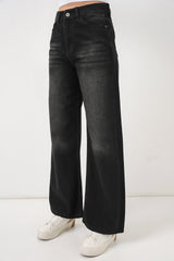 Bol Paça Yüksek Bel Palazzo Kot Pantolon 6656 - Siyah