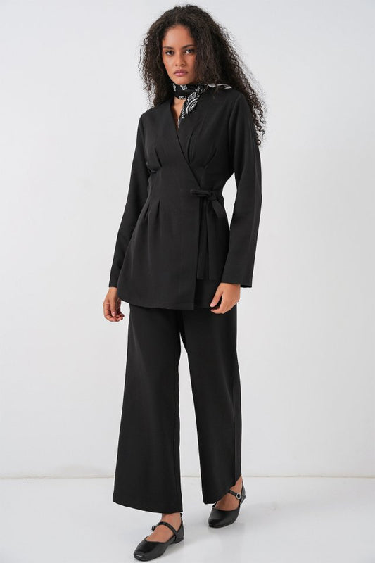 Kimono Pantolon Kumaş Takım 30054 - Kahverengi