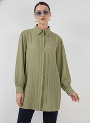 Çizgili Uzun Gömlek Tunik 5947 - Beyaz