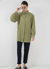 Çizgili Uzun Gömlek Tunik 5947 - Beyaz