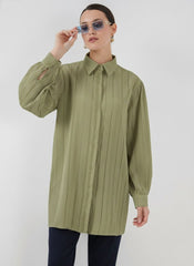 Çizgili Uzun Gömlek Tunik 5947 - Beyaz