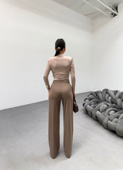 230 Gr Poly Viscose Lycra Metal Düğme Palazzo Pantolon