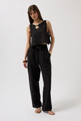 Beli Bağcıklı Düz Kesim Pantolon