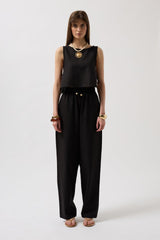 Beli Bağcıklı Düz Kesim Pantolon