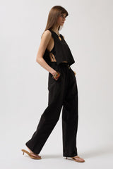 Beli Bağcıklı Düz Kesim Pantolon