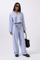 Kuşak Detay Çizgili Pantolon