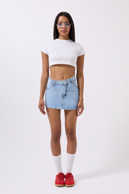 Asimetrik Bel Denim Mini Etek