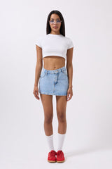 Asimetrik Bel Denim Mini Etek