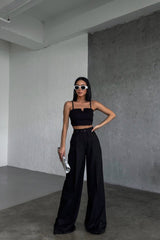 Üç Düğme Detayli Palazzo Pantolon