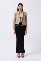 Crop Keten Blazer Ceket