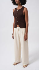 Çift Pileli Bol Paça Pantolon