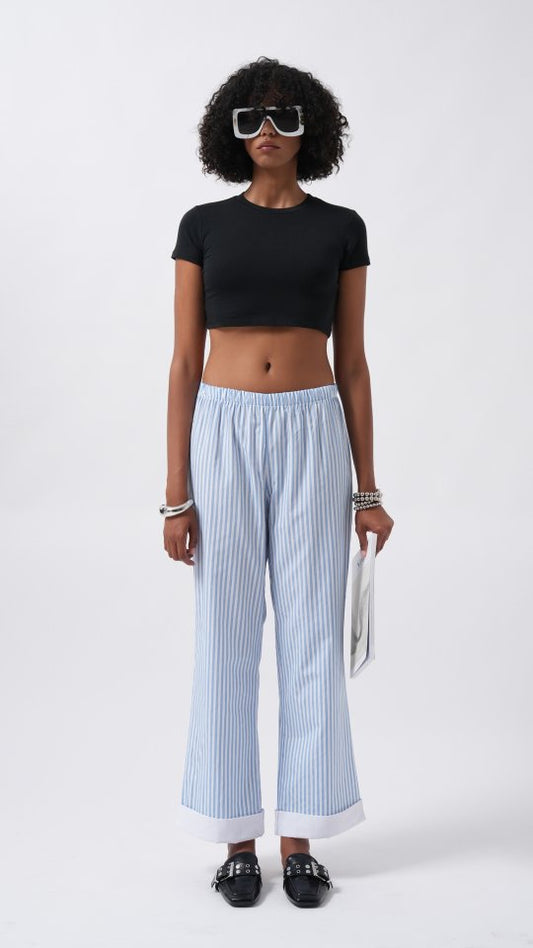 Paça Şerit Detay Çizgili Pantolon