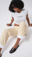 Paça Şerit Detay Çizgili Pantolon