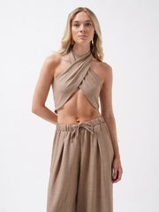 Düşük Bel Oversize Keten Pantolon