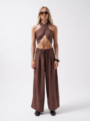 Düşük Bel Oversize Keten Pantolon