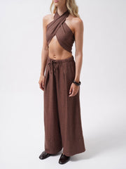 Düşük Bel Oversize Keten Pantolon