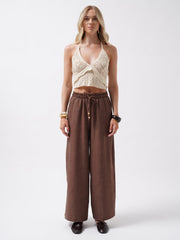 Aksesuar Detay Keten Pantolon
