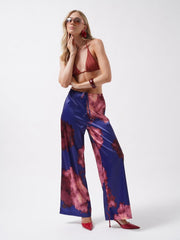 Bel Lastikli Desenli Saten Pantolon