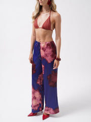 Bel Lastikli Desenli Saten Pantolon