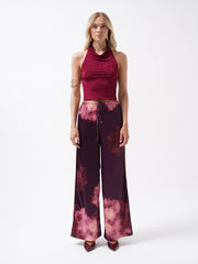 Bel Lastikli Desenli Saten Pantolon