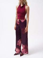 Bel Lastikli Desenli Saten Pantolon