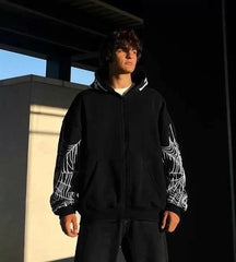 Erkek Bape Spider Baskılı Oversize Hırka - Siyah