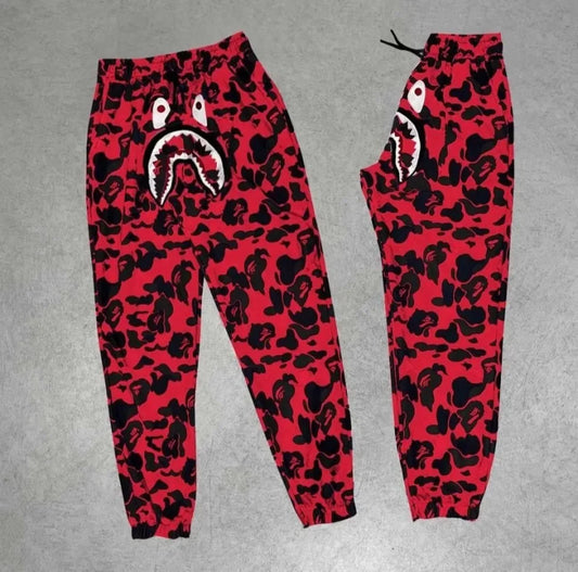 Erkek Bape Shark Dijital Baskılı Eşofman Altı - Kırmızı