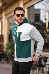 Erkek W Nakış İşlemeli Kapüşonlu Sweatshirt - Yeşil