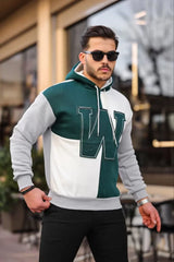 Erkek W Nakış İşlemeli Kapüşonlu Sweatshirt - Yeşil