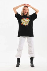 Unisex Baskılı Oversize T-Shirt - Siyah