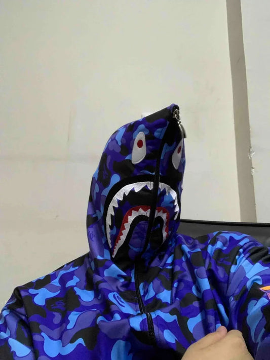 Unisex Pubg Bape X Shark Hoodie - Mavi