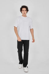 Unisex Jakar Kumaş Rahat Kol T-Shirt - Beyaz