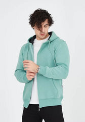 Unisex Tam Fermuarlı Kapşonlu  SweatShirt - Mint Yeşili