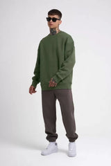 Unisex Biskilet Yaka Üç İplik SweatShirt - Haki