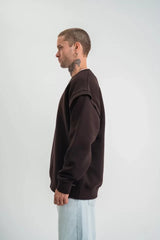 Geniş V Yaka Kol Ribana Detaylı SweatShirt - Kahve