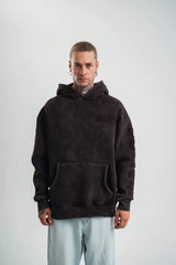 Kapşonlu Double Oversize Yıkamalı  Evalı Nakışlı SweatShirt - Kahve