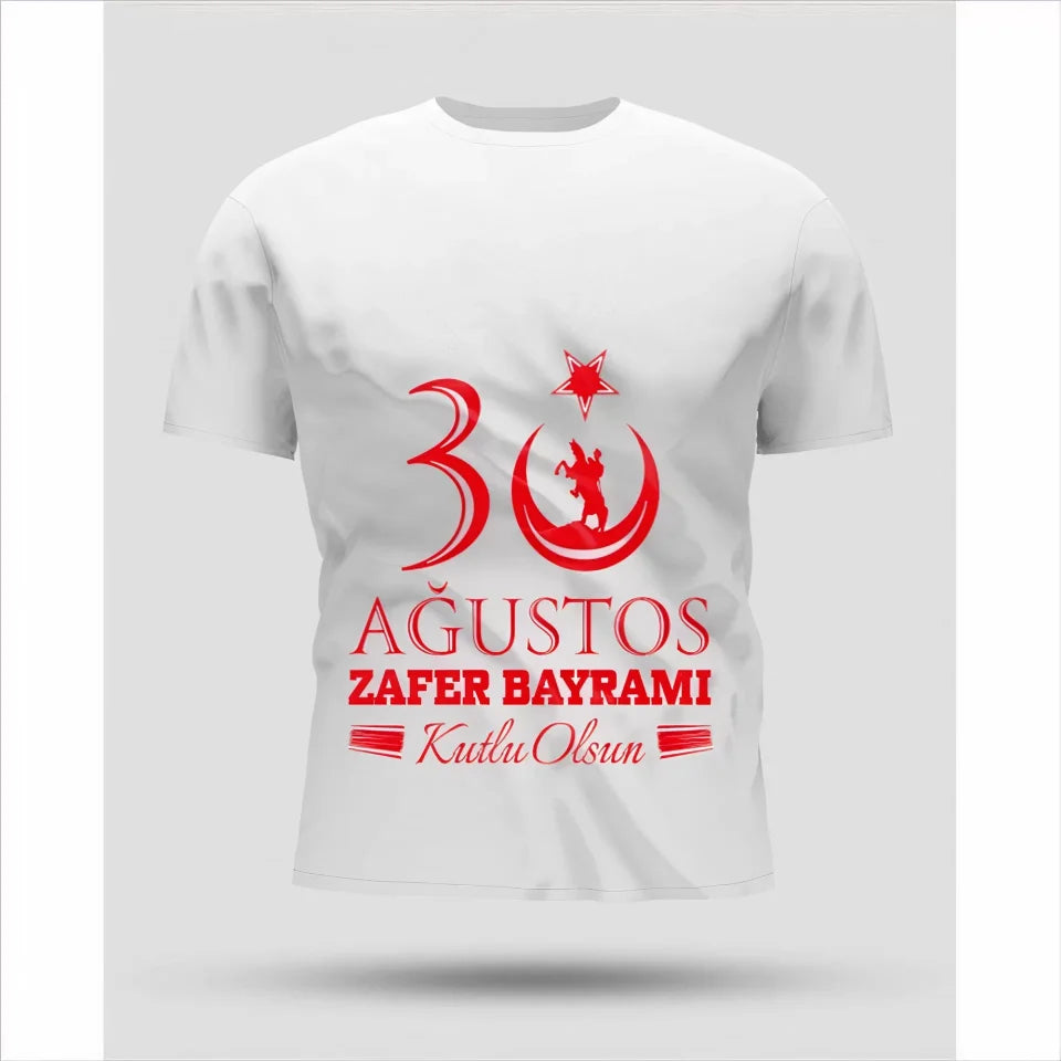 30 Ağustos Oversize Baskılı T-shirt - Beyaz