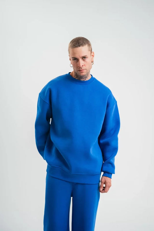 Uzun Kol Bisiklet Yaka Basic SweatShirt - Mavi