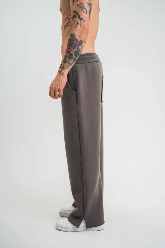 Unisex Boru Paça Baggy Eşofman Pantalon - Füme