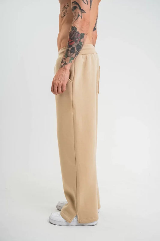 Unisex Boru Paça Baggy Eşofman Pantalon - Bej