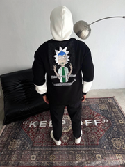 Üç İplik Kapşonlu Parçalı Baskılı SweatShirt - Siyah