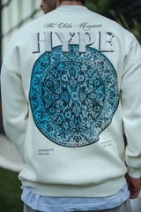 Üç İplik Bisiklet Yaka Baskılı SweatShirt - Beyaz