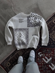 Üç İplik Desenli Bisiklet Yaka Oversize SweatShirt - Beyaz