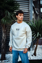 Oversize Bisiklet Yaka Üç İplik Baskılı SweatShirt - Beyaz