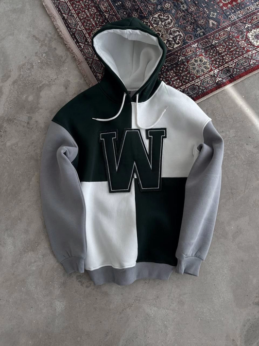 W Nakış İşlemeli Kapüşonlu Sweatshirt - Haki