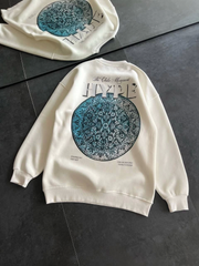 Üç İplik Bisiklet Yaka Baskılı SweatShirt - Beyaz