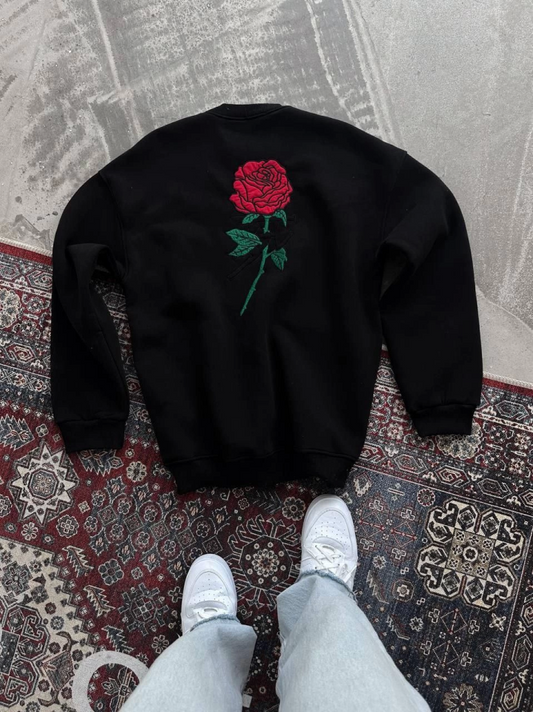 Oversize Üç İplik Bisiklet Yaka Baskılı SweatShirt - Siyah